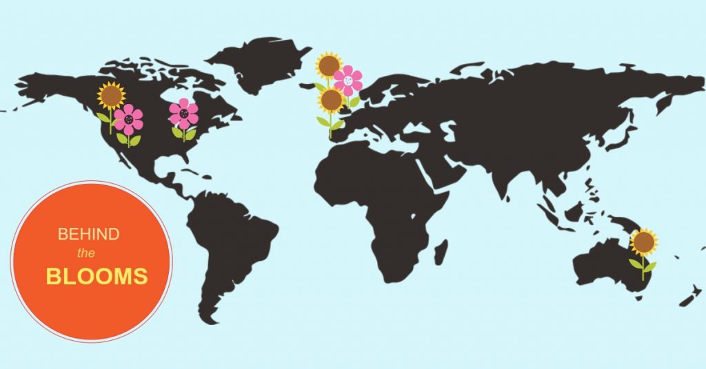 World map of behind the blooms florists